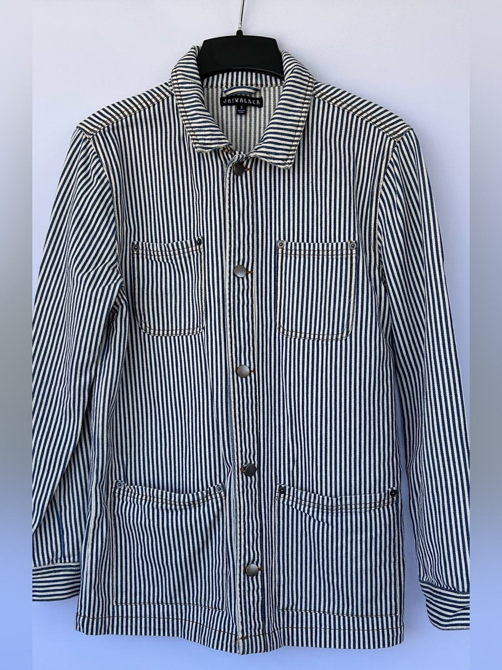 Jaywalker Men’s Hickory Stripe Chore Coat Railroad Style Blue/White Size Small